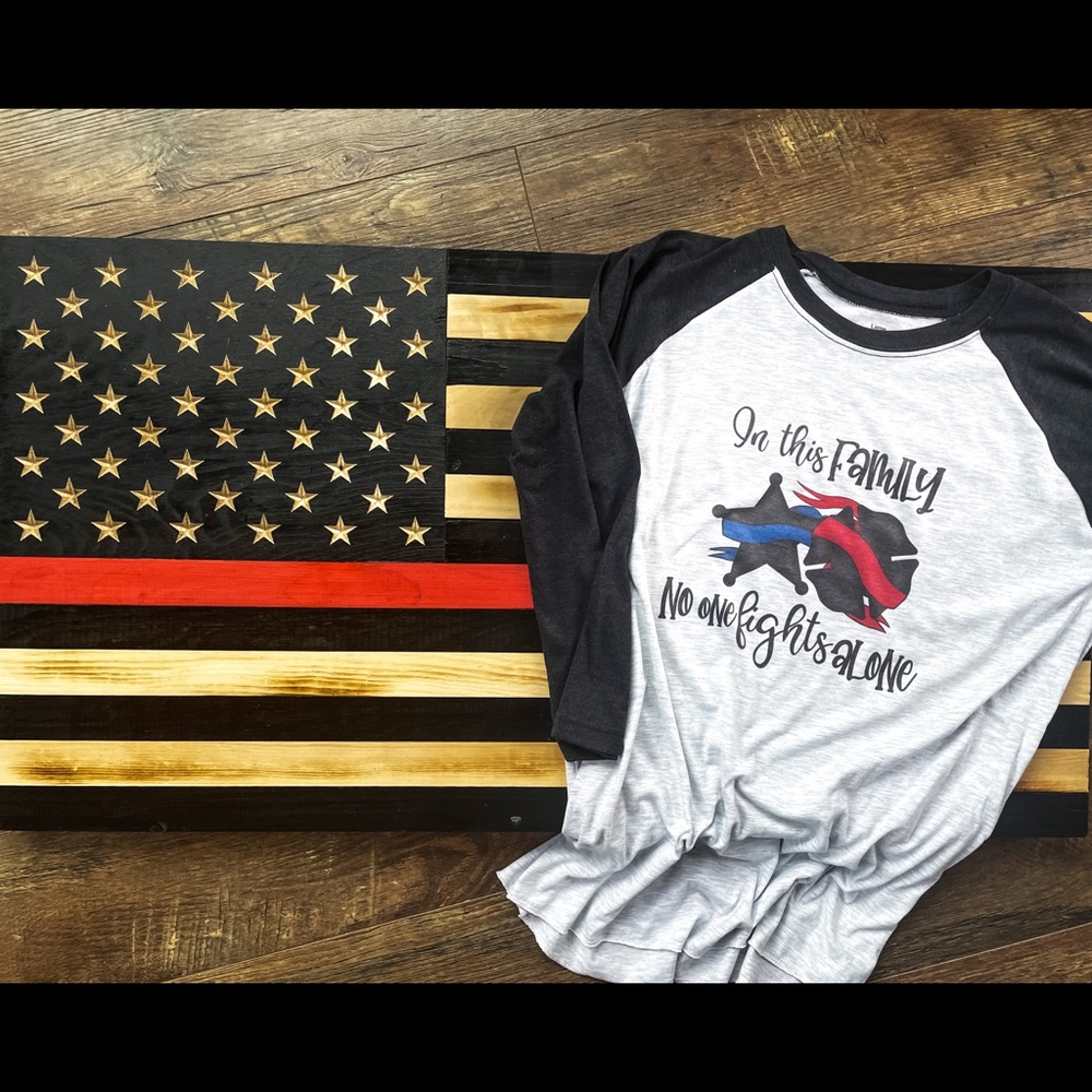 NWT Back the Red/Back the Blue No One Fights Alone Baseball Tee